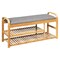 Shoe Rack Entryway 3-Tier Bamboo Shoe Bench Organizer W/Cushion Modern Stool